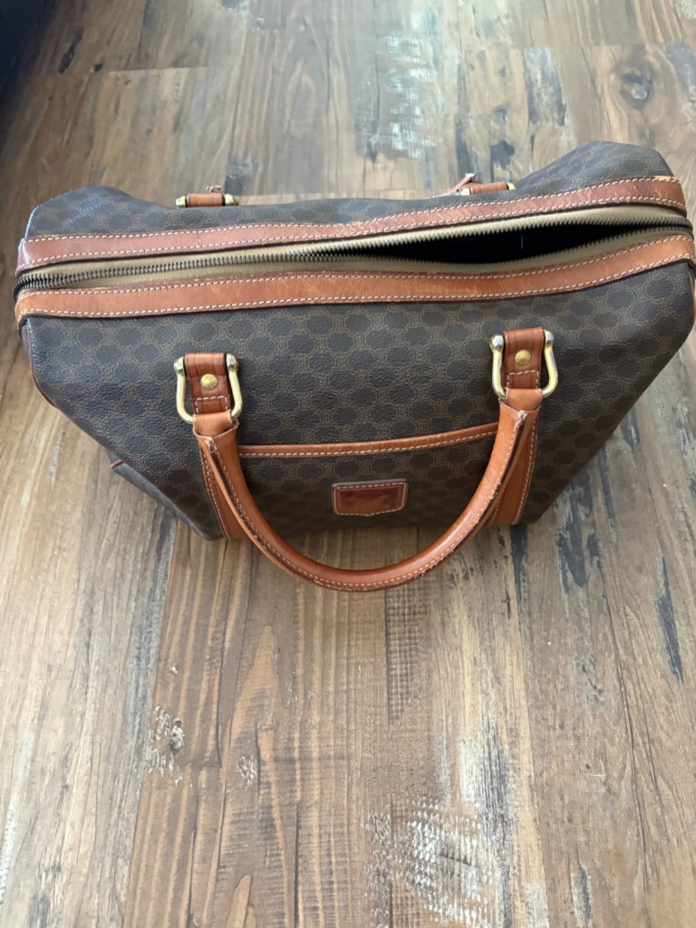 Celine Brown Monogram Travel Tote with Tan Leather Trim
